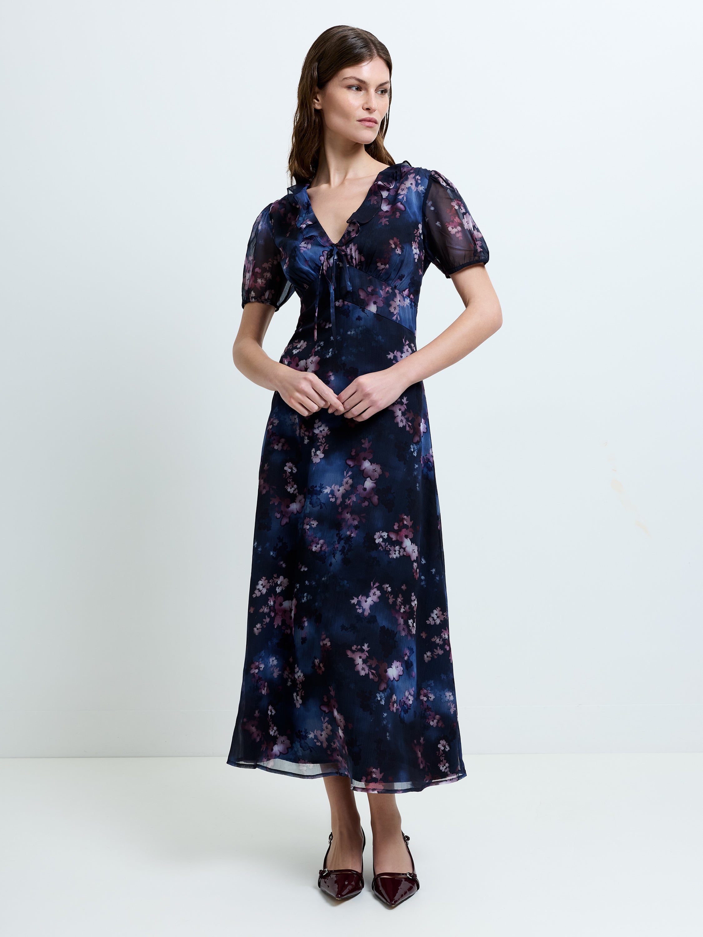 midi smock dress with sleeves Blue Denim Zip Neck Midi Smock Dress