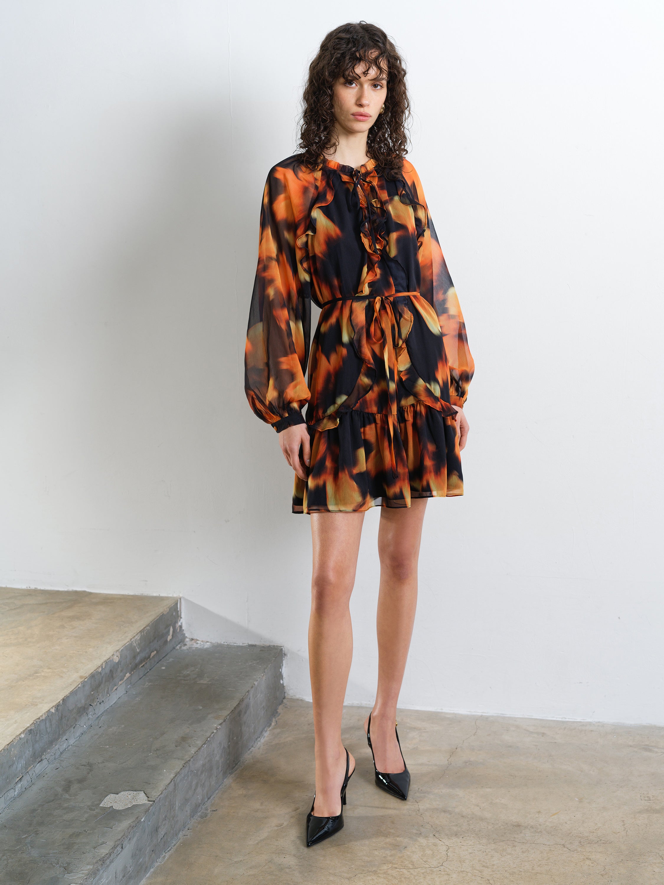 Hollie Chiffon Ruffle Smock Dress