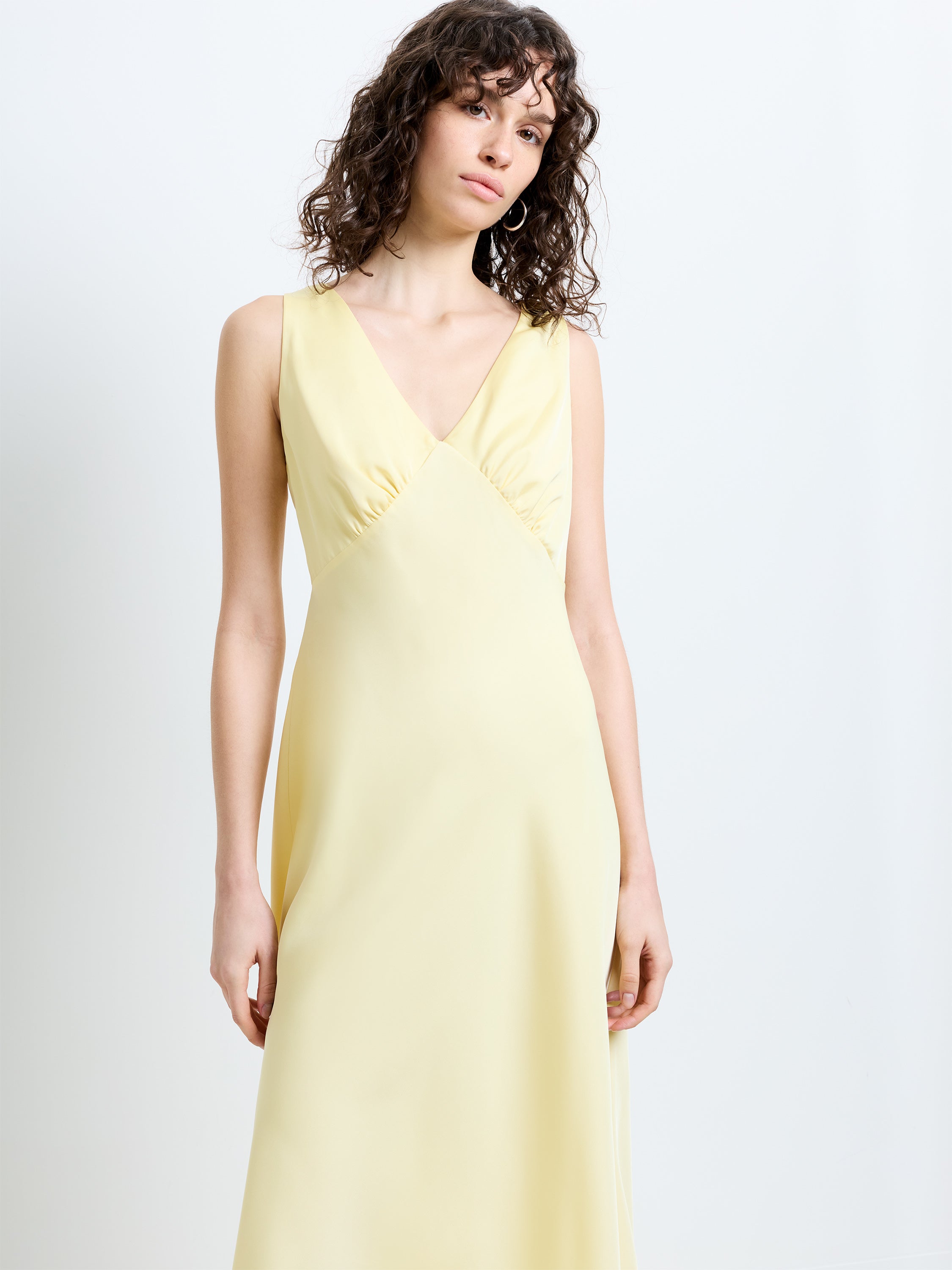 Bernice Satin Twill Butter Yellow Midi Slip Dress