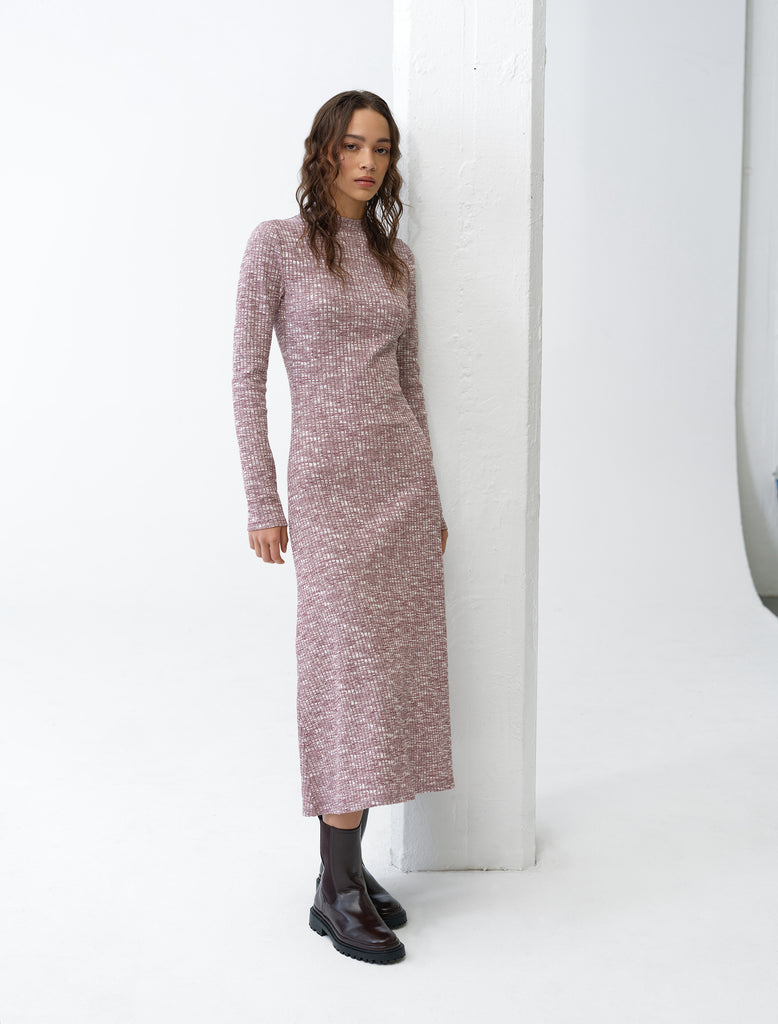 Deja Jersey Space Dye Ribbed Dress Berry Red/Porcelain Cream