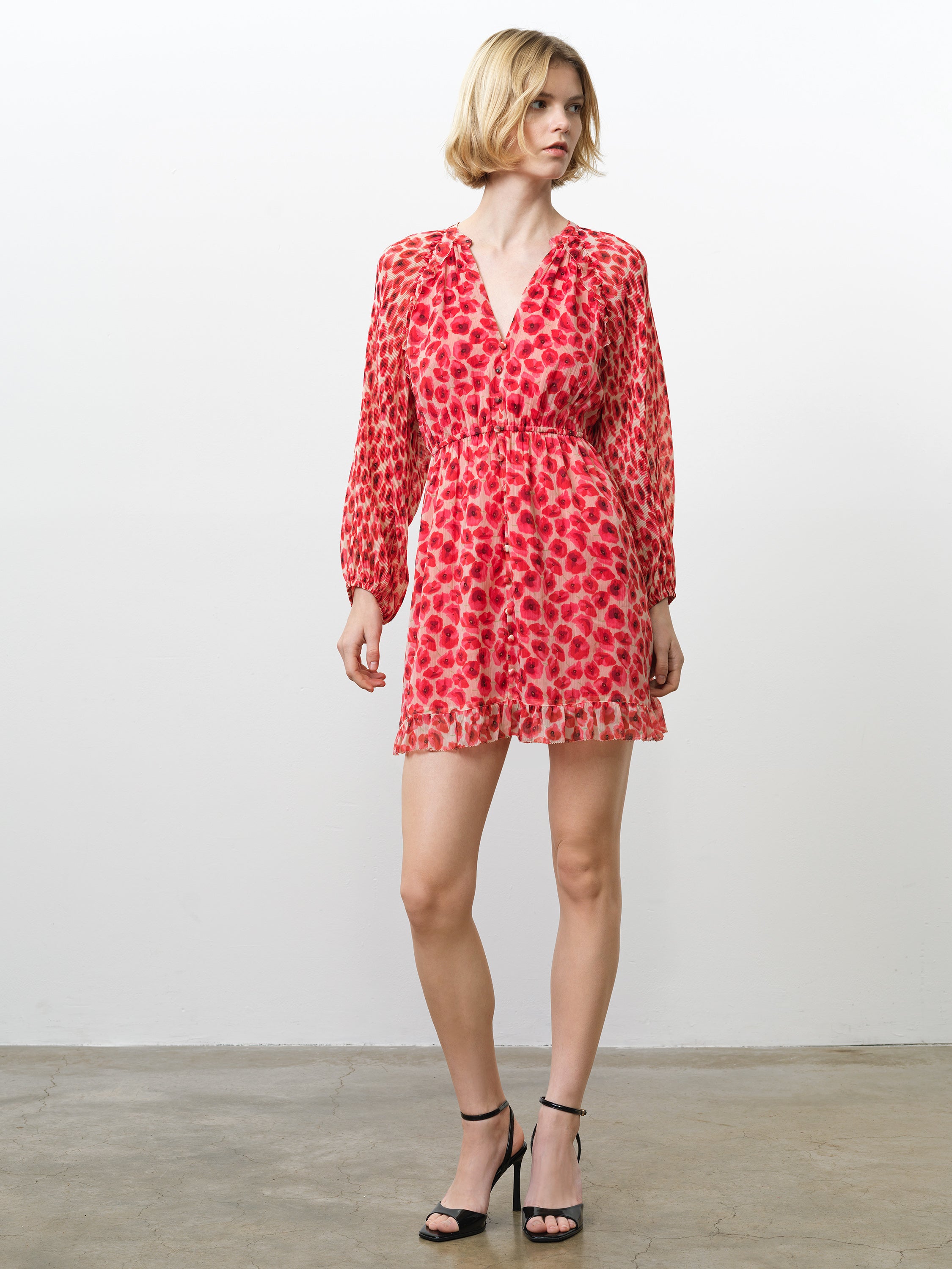 Poppy Pleated Puff Sleeve Red Floral Mini Dress Red Multi Floral Print Poppy Pleated Puff Sleeve Red Floral Mini Dress Red Multi Floral Print