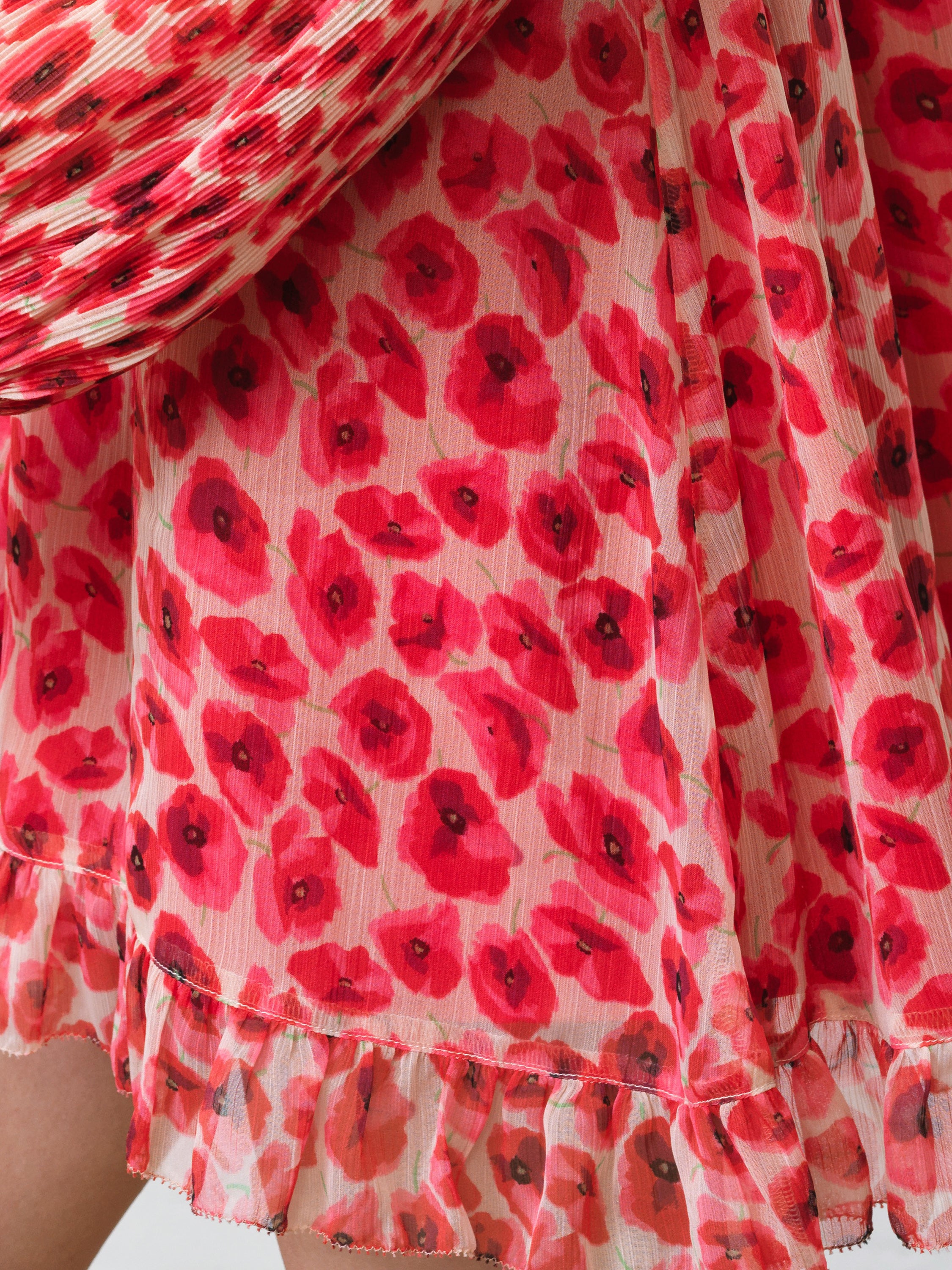 Poppy Emina Pleated Puff Sleeve Mini Dress Red Multi Floral Print