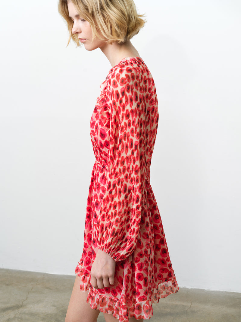 Poppy Emina Pleated Puff Sleeve Mini Dress