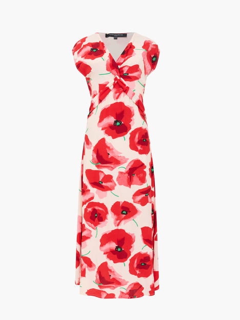Poppy Eco Front Twist Red Floral Midi Dress
