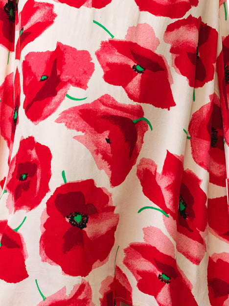 Poppy Eco Front Twist Red Floral Midi Dress