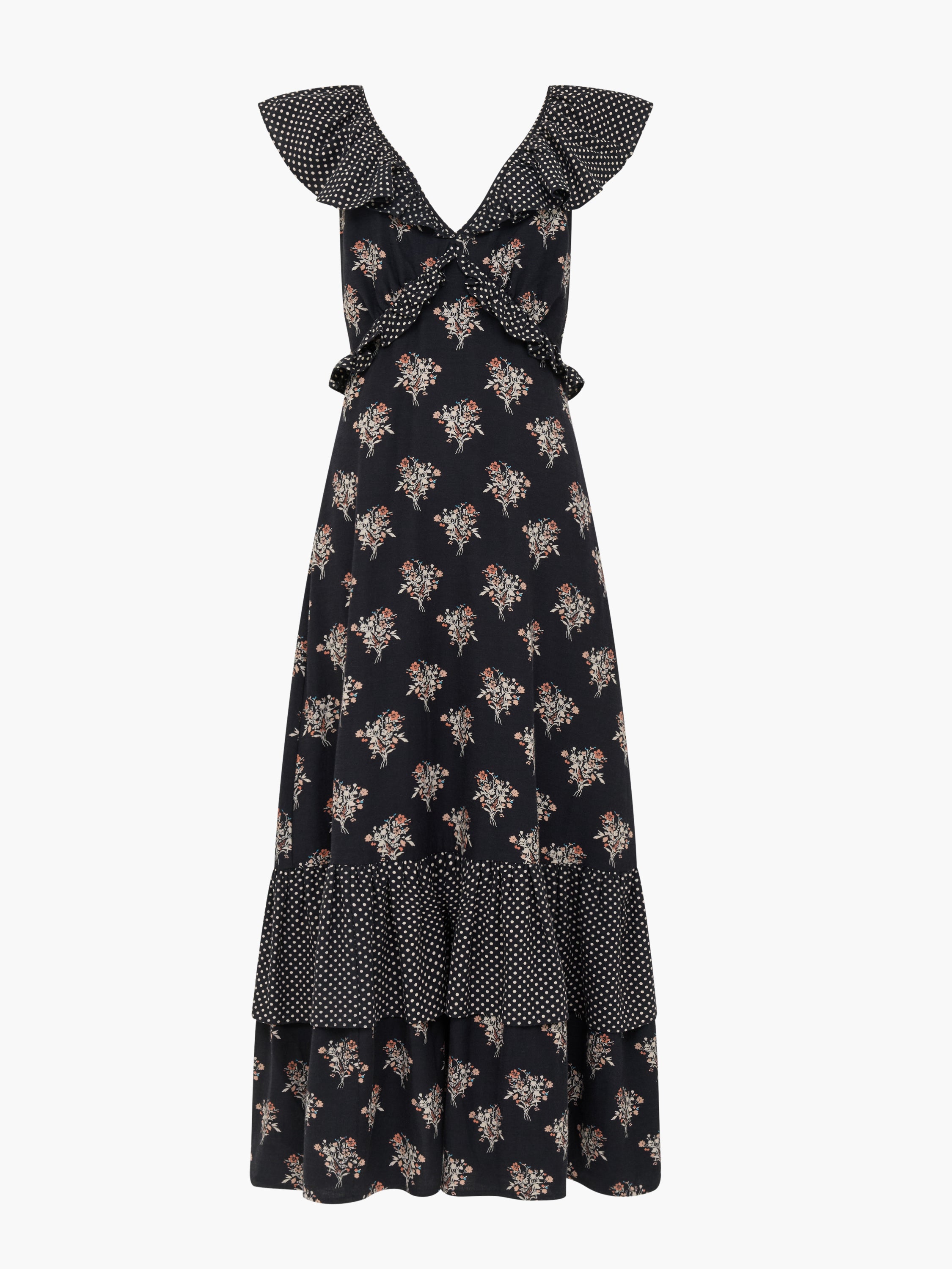 Millie Cotton Ruffle Floral Spot Printed Maxi Dress