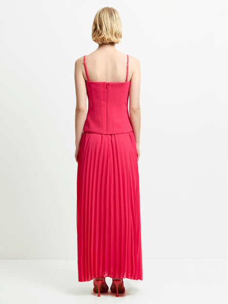 Tiana Corset Pleated Pink Maxi Dress