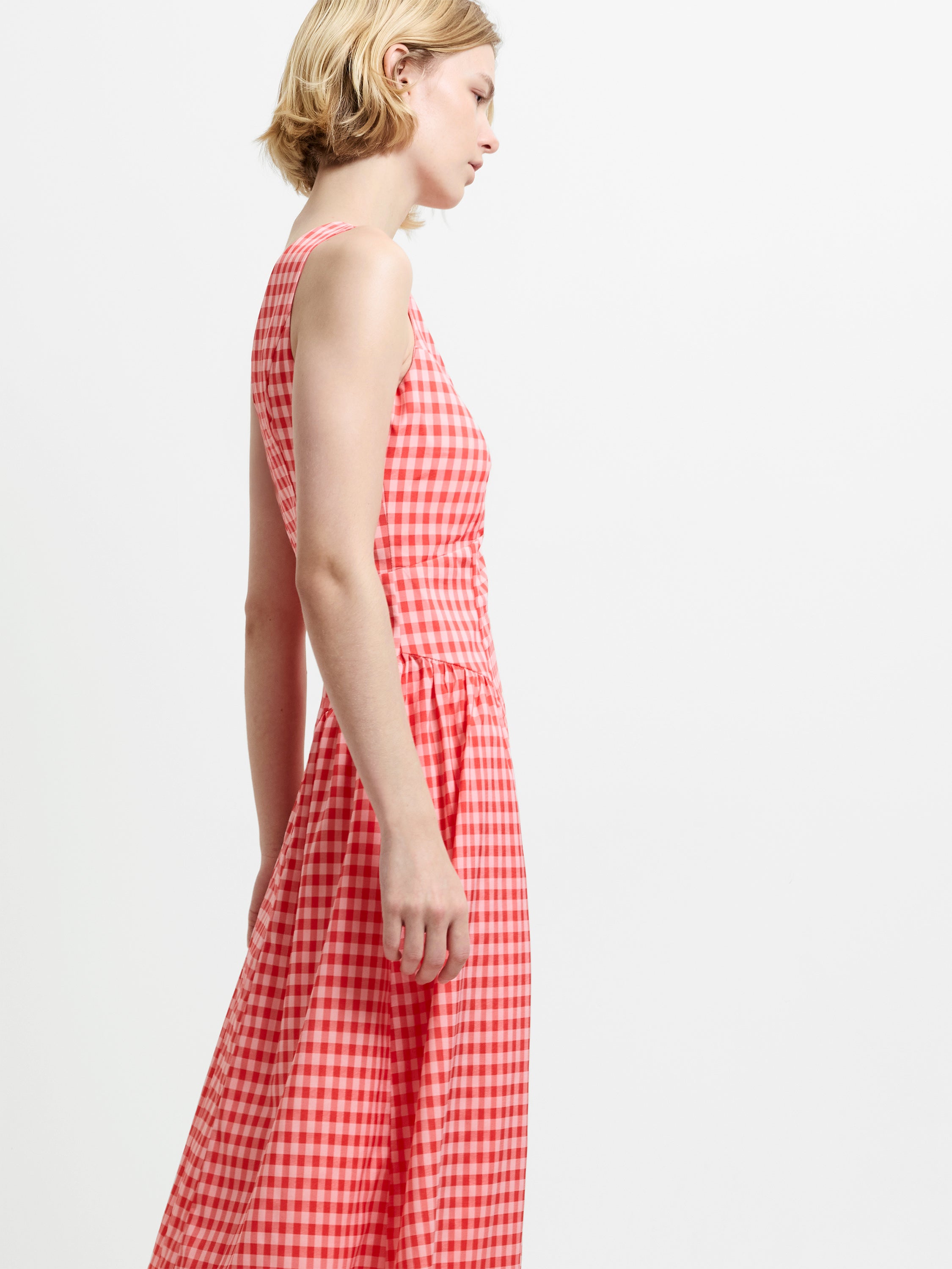 voluminous sleeveless midi dress Sheila Sleeveless Voluminous Red Gingham Midi Dress Watermelon Red