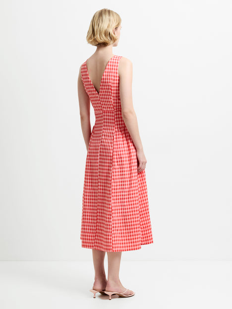 Sheila Sleeveless Voluminous Red Gingham Midi Dress
