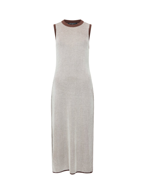 Naria Sleeveless Brown and Cream Striped Knit Midi Dress