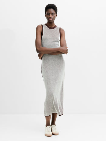Naria Sleeveless Brown and Cream Striped Knit Midi Dress