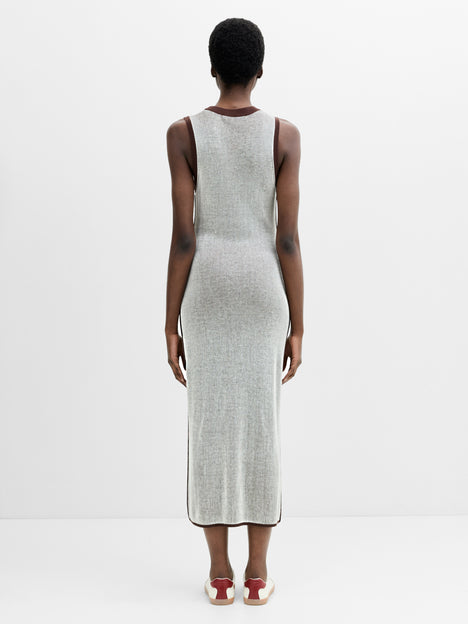 Naria Sleeveless Brown and Cream Striped Knit Midi Dress