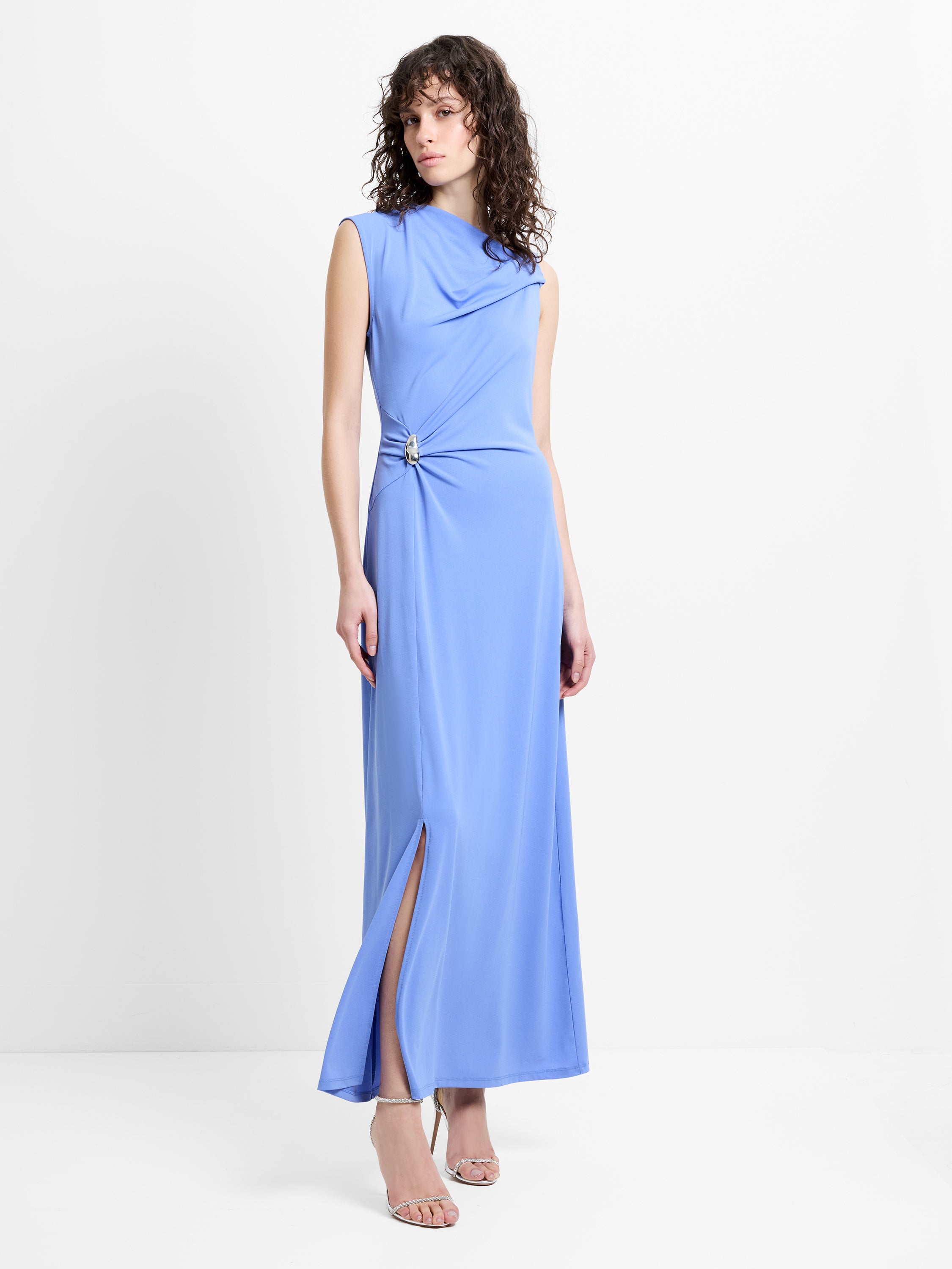 french connection blue maxi dress $128 French Connection Women's Blue Printed V-Neck Puff-Sleeve Maxi Dress  Size 2