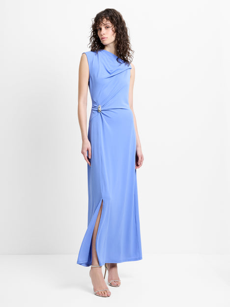 Pascha Jersey Draped Trim Blue Maxi Dress