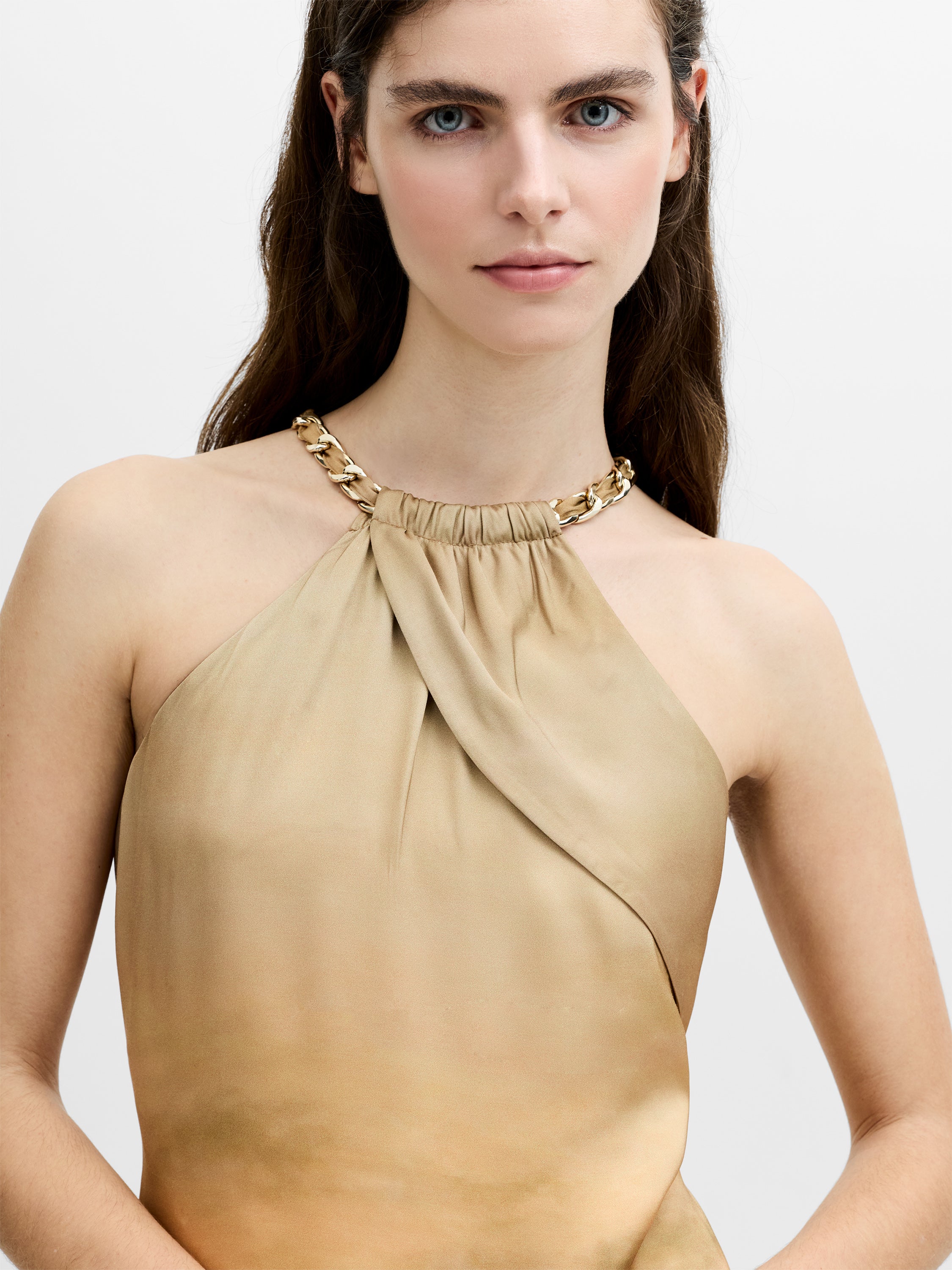 Sunset Eco Satin Chain Halterneck Maxi Dress