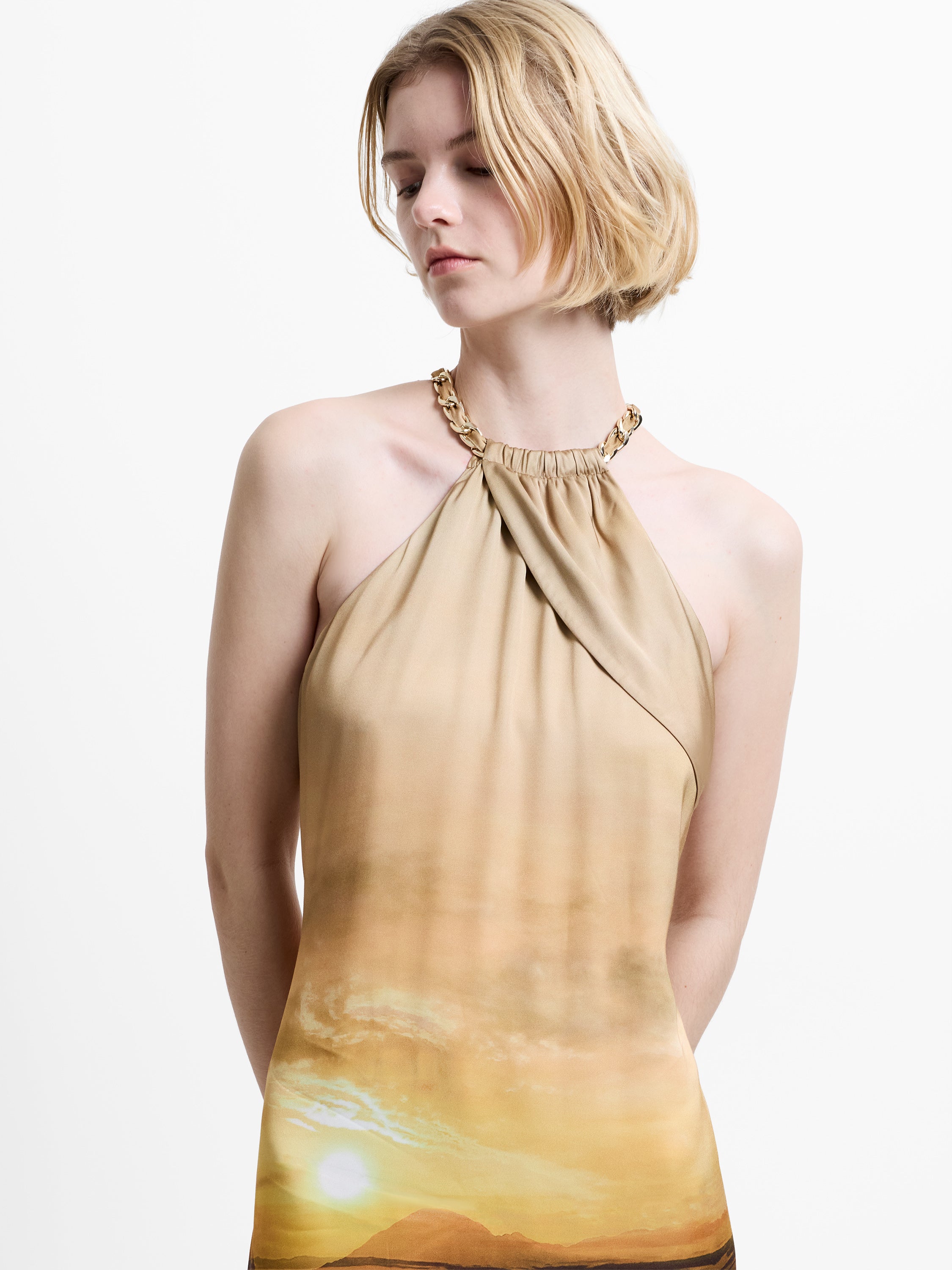 Summer Ennis Eco Satin Chain Halterneck Dress
