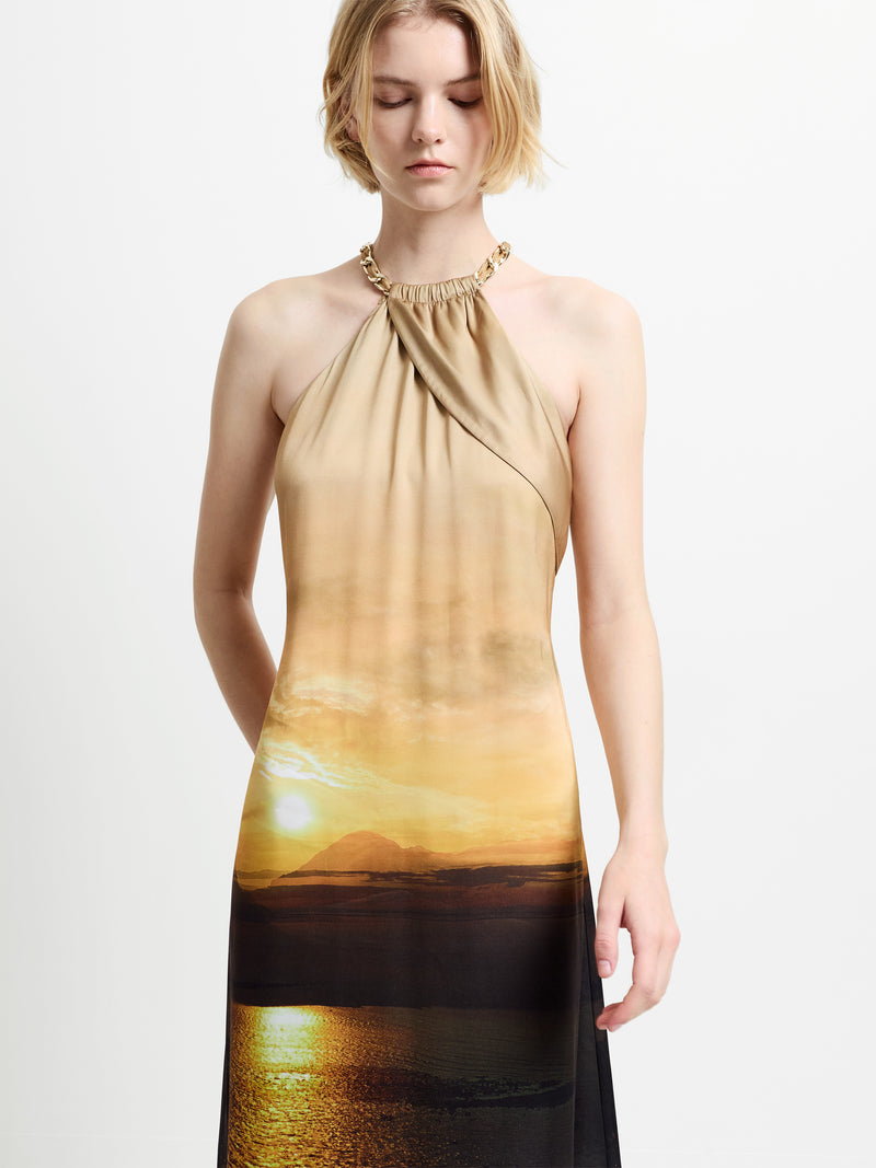 Summer Ennis Eco Satin Chain Halterneck Dress