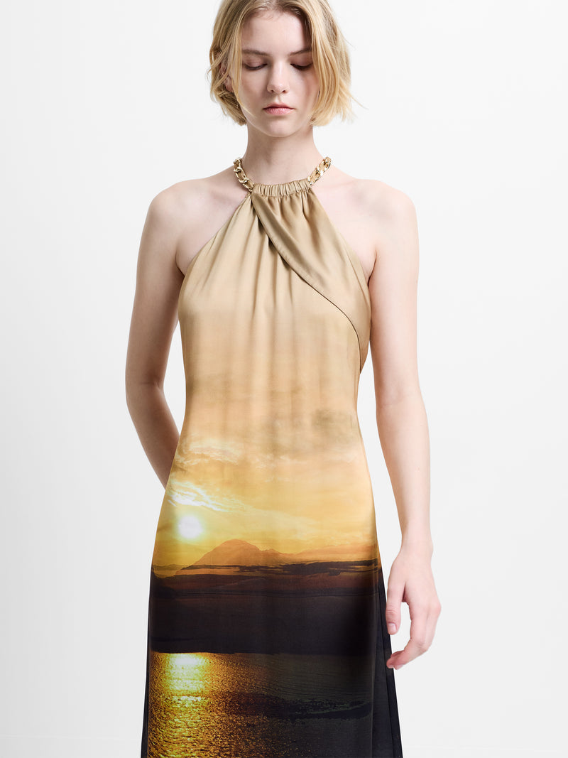 Summer Ennis Eco Satin Chain Halterneck Dress