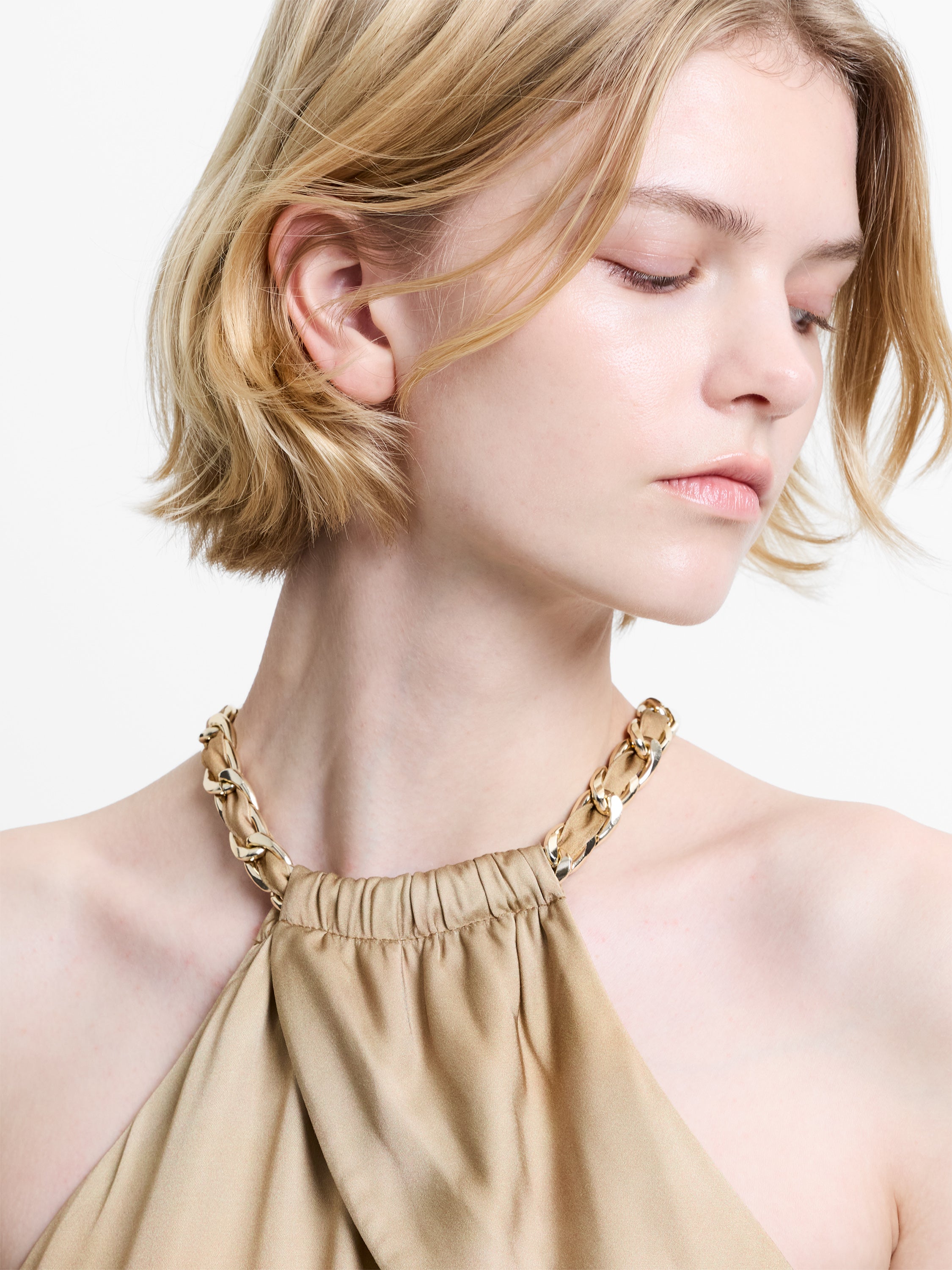 Summer Ennis Eco Satin Chain Halterneck Dress