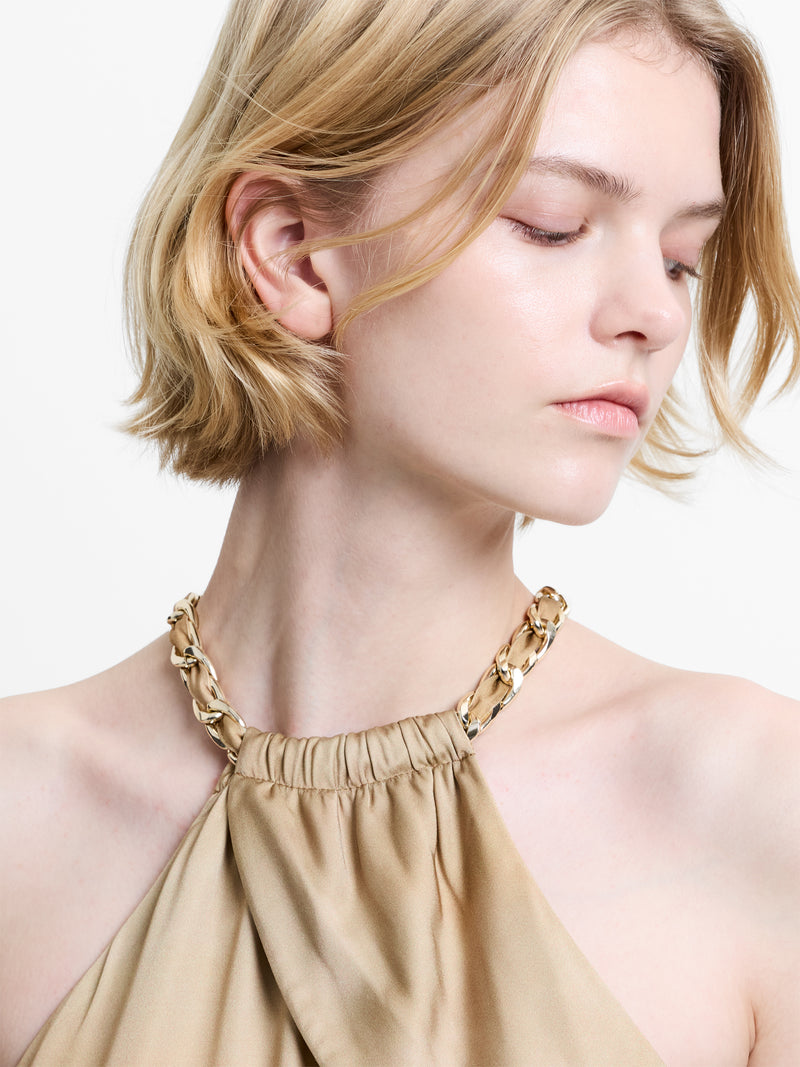 Summer Ennis Eco Satin Chain Halterneck Dress
