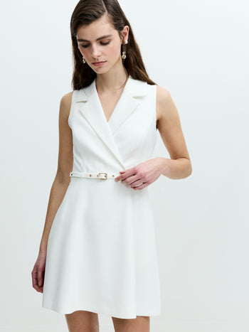 Azra Twill Belted Sleeveless Mini Dress