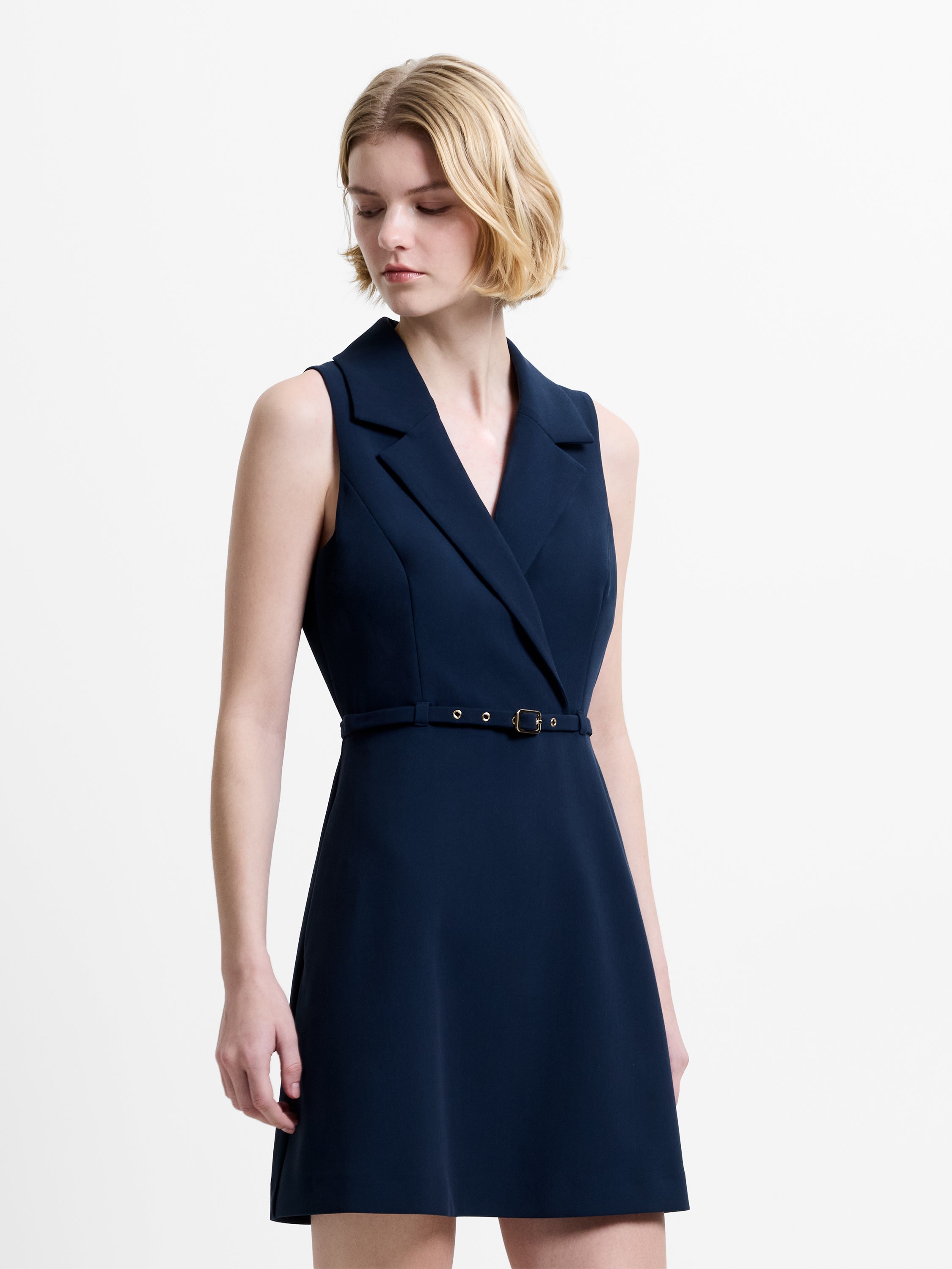 Azra Twill Belted Sleeveless Mini Dress