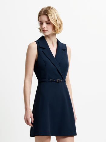 Azra Twill Belted Sleeveless Mini Dress