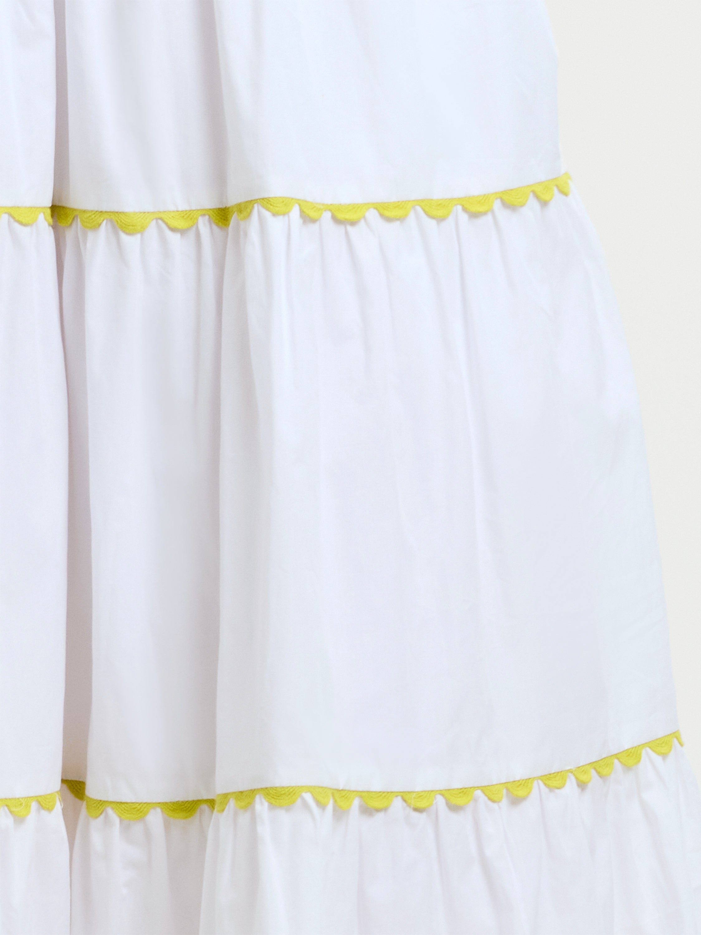 Kayle Mix Tiered Ric Rac White Midi Dress
