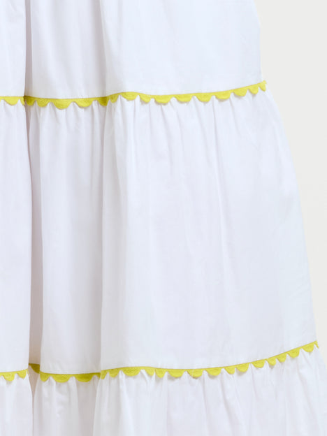 Kayle Mix Tiered Ric Rac White Midi Dress