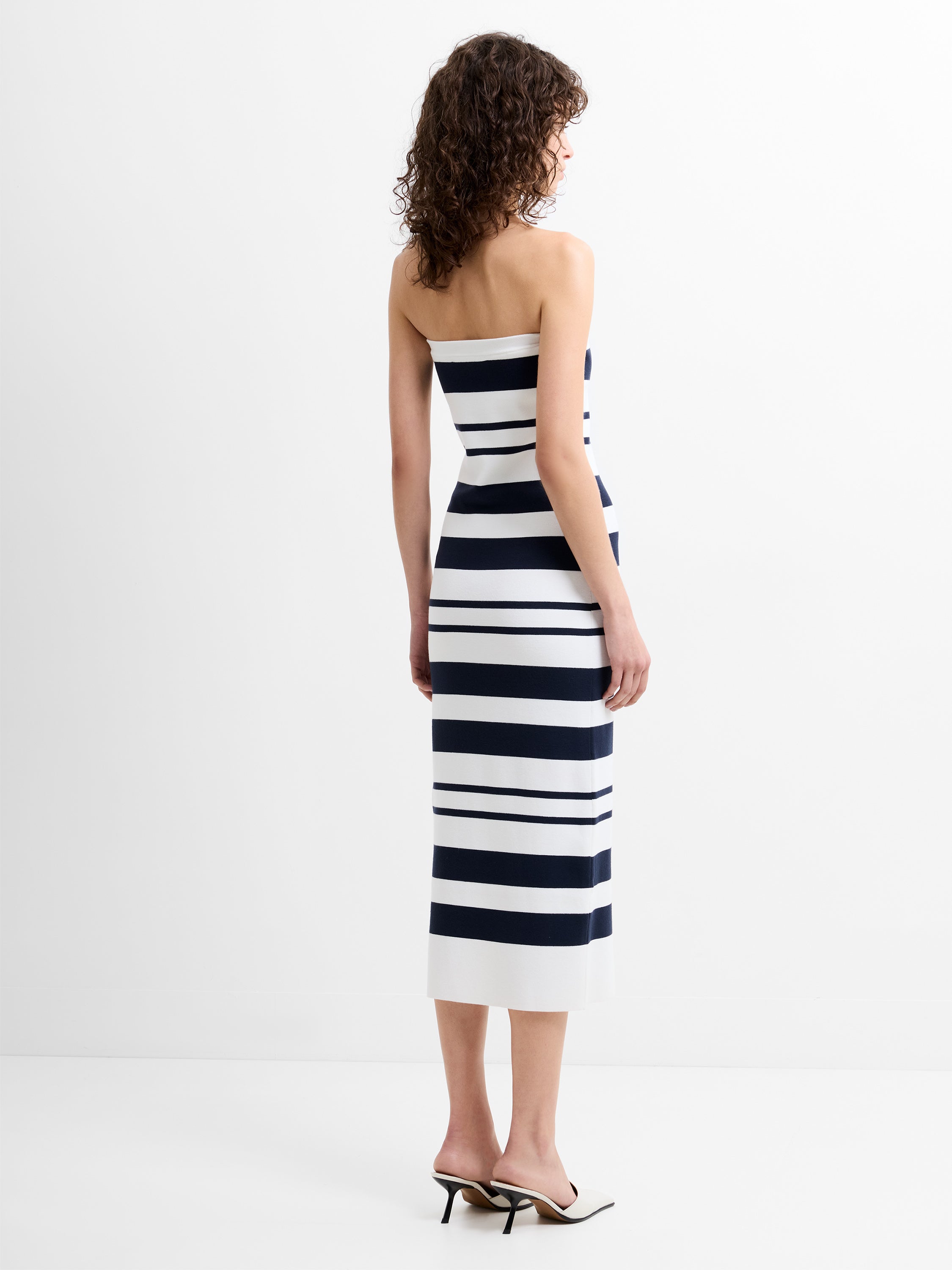 Maxime Knit Striped Bandeau Midi Dress Summer White/Marine