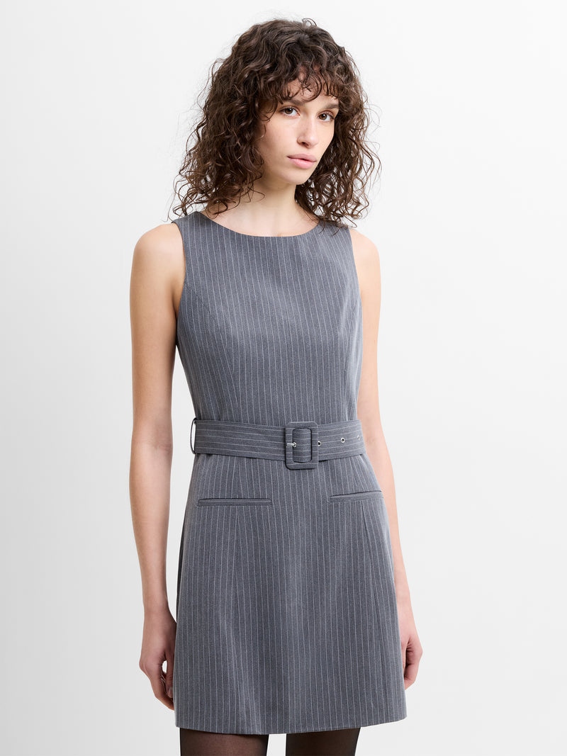 Minka Pinstripe Tailored Belted Mini Dress