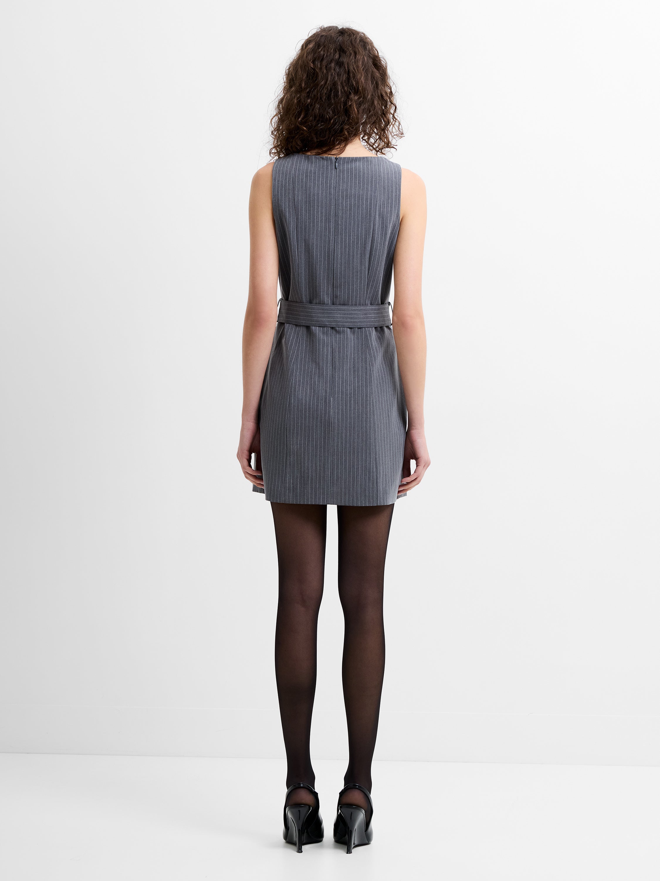 Minka Pinstripe Tailored Belted Mini Dress