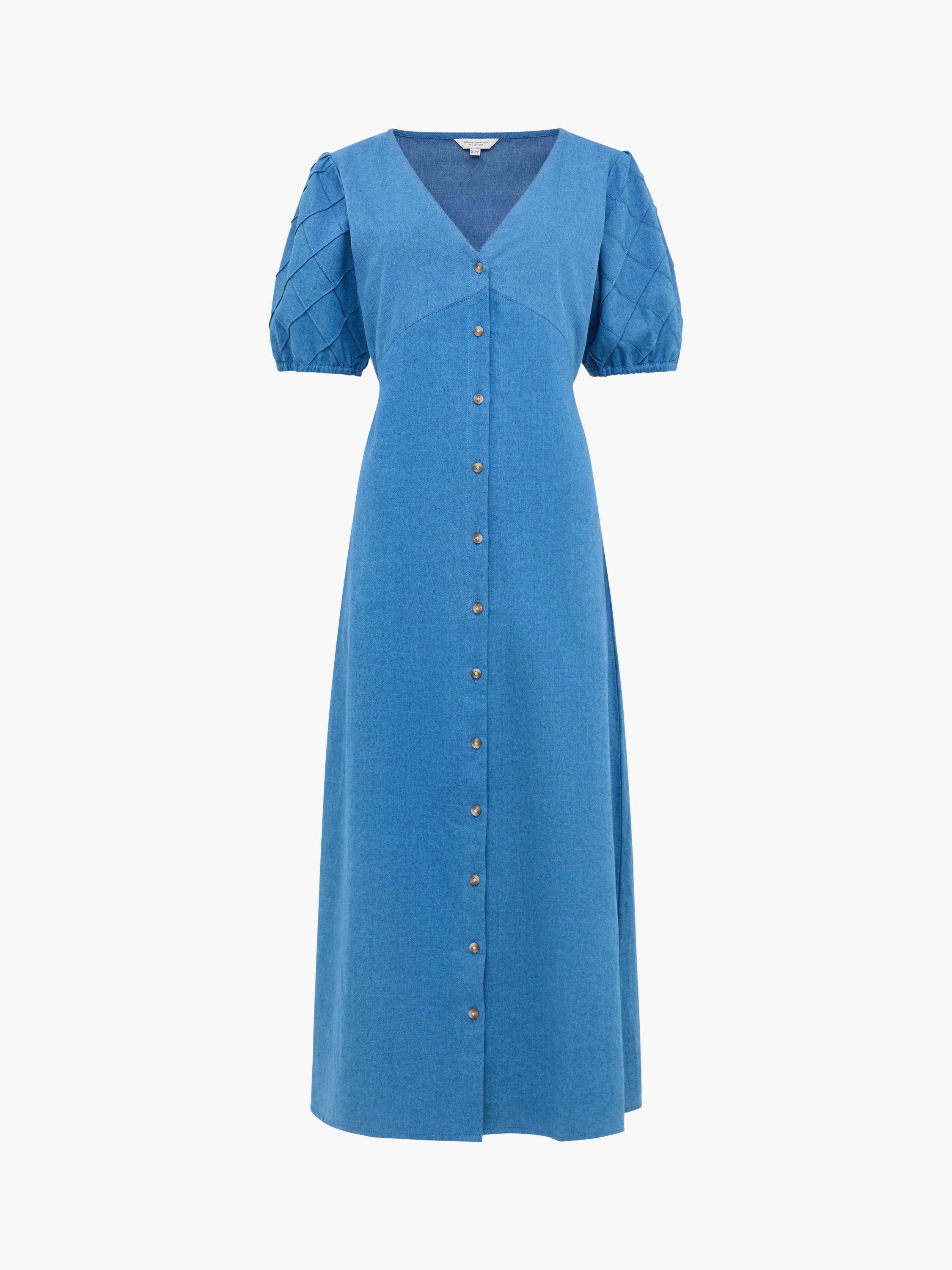 Zaves Chambray Denim Puff Sleeve Midi Dress
