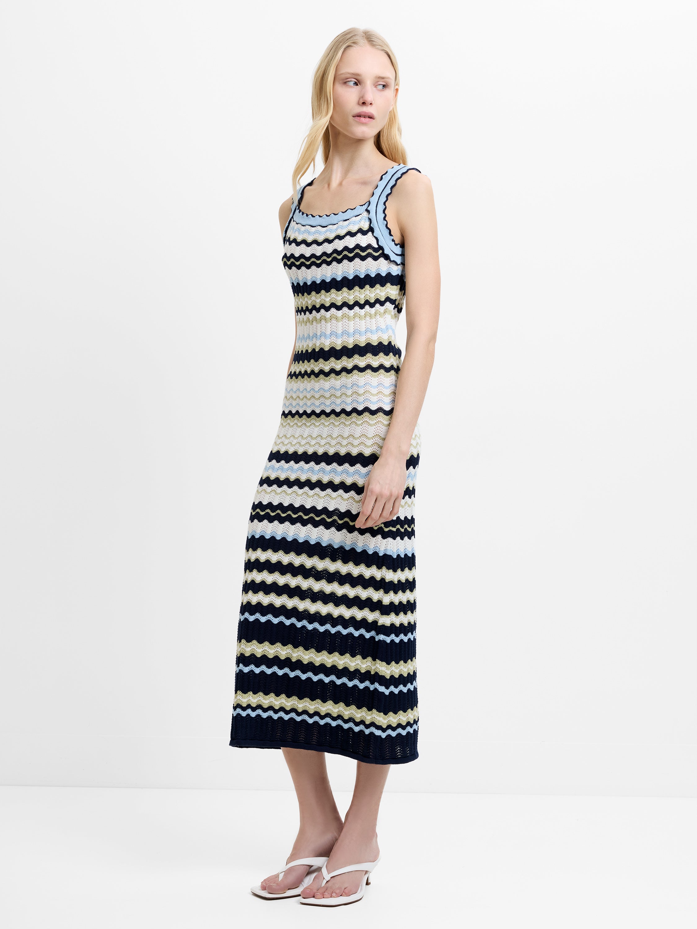 french connection striped knit dress London Multi-Colour Striped Knit Midi Dress Summer White/Blue