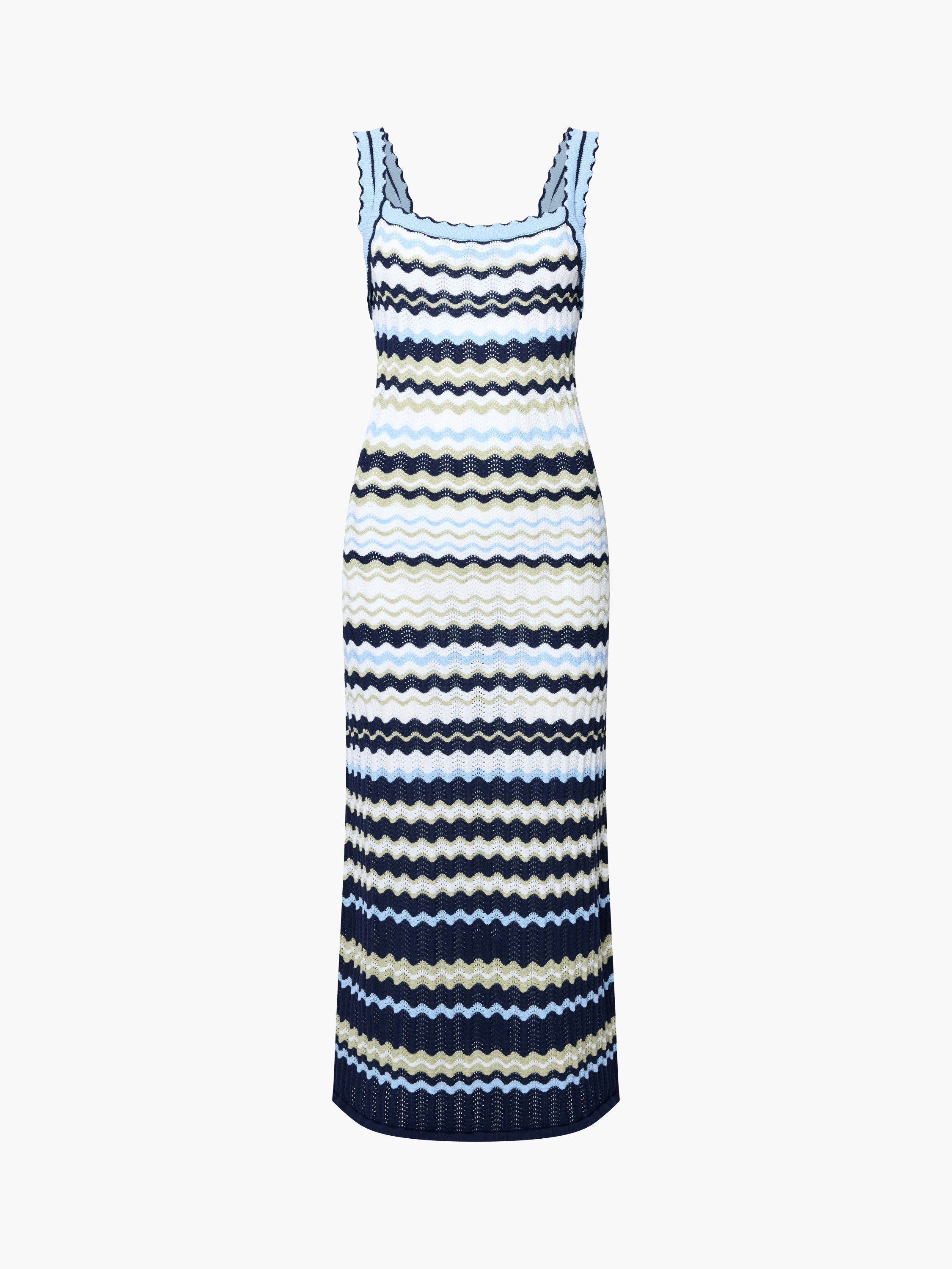 french connection striped knit dress London Multi-Colour Striped Knit Midi Dress Summer White/Blue