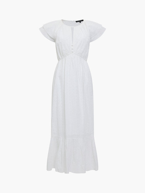 Bonnie Broderie Flutter Sleeve White Maxi Dress