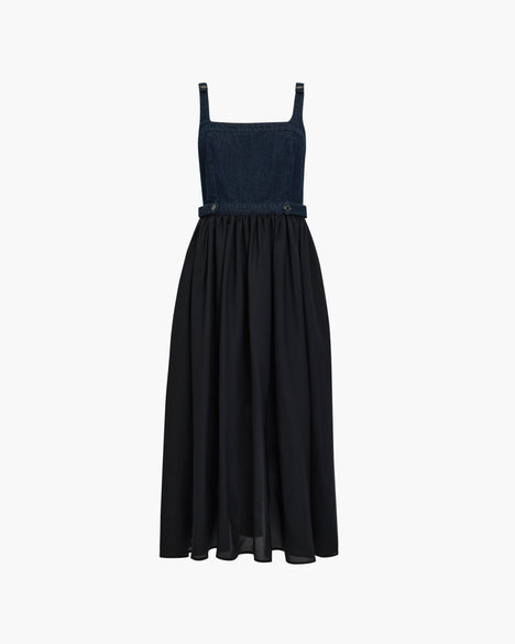 Leighton Denim Mix Square Neck Midi Dress