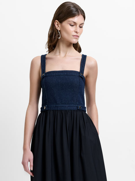 Leighton Denim Mix Square Neck Midi Dress