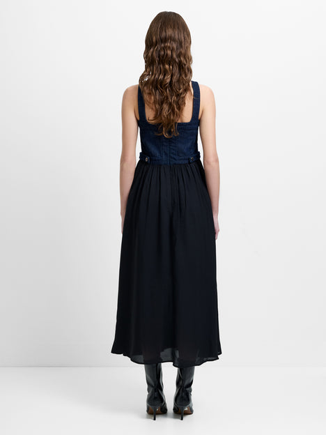 Leighton Denim Mix Square Neck Midi Dress