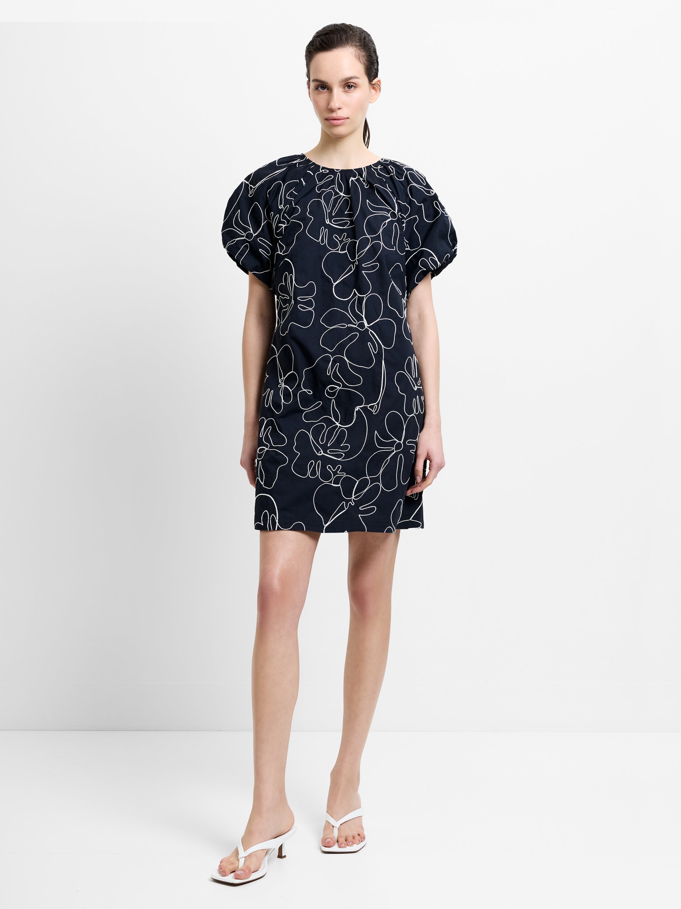 Rhodes Embroidered Puff Sleeve Mini Dress