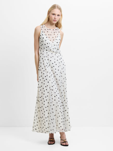 Emina Chiffon Monochrome Polka Dot Maxi Dress