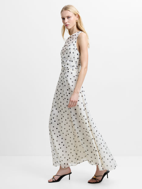 Emina Chiffon Monochrome Polka Dot Maxi Dress