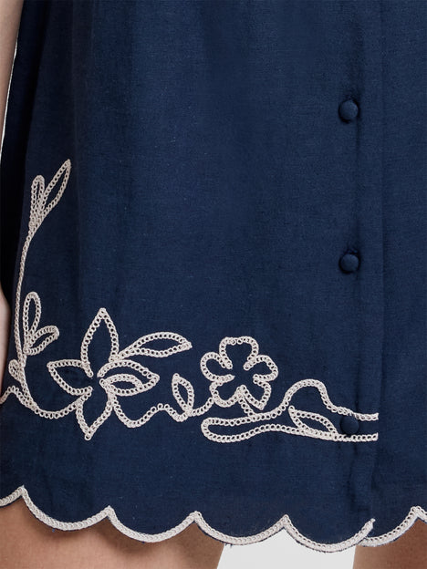 Calissa Floral Embroidered Navy Mini Dress