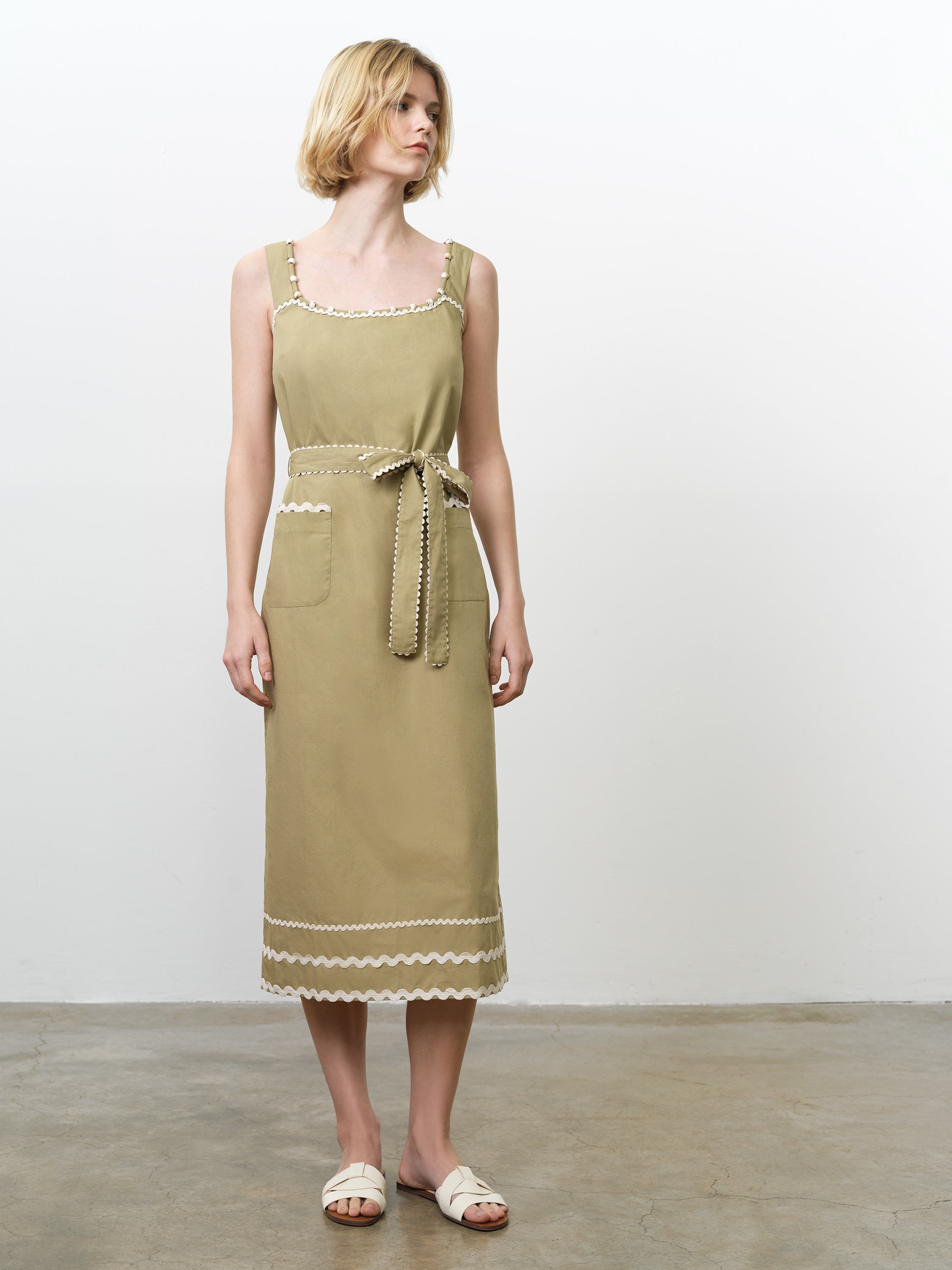 ric rac midi dress Cambria Cotton Sleeveless Ric Rac Midi Dress Summer Sage Green/Porcelain  Cream