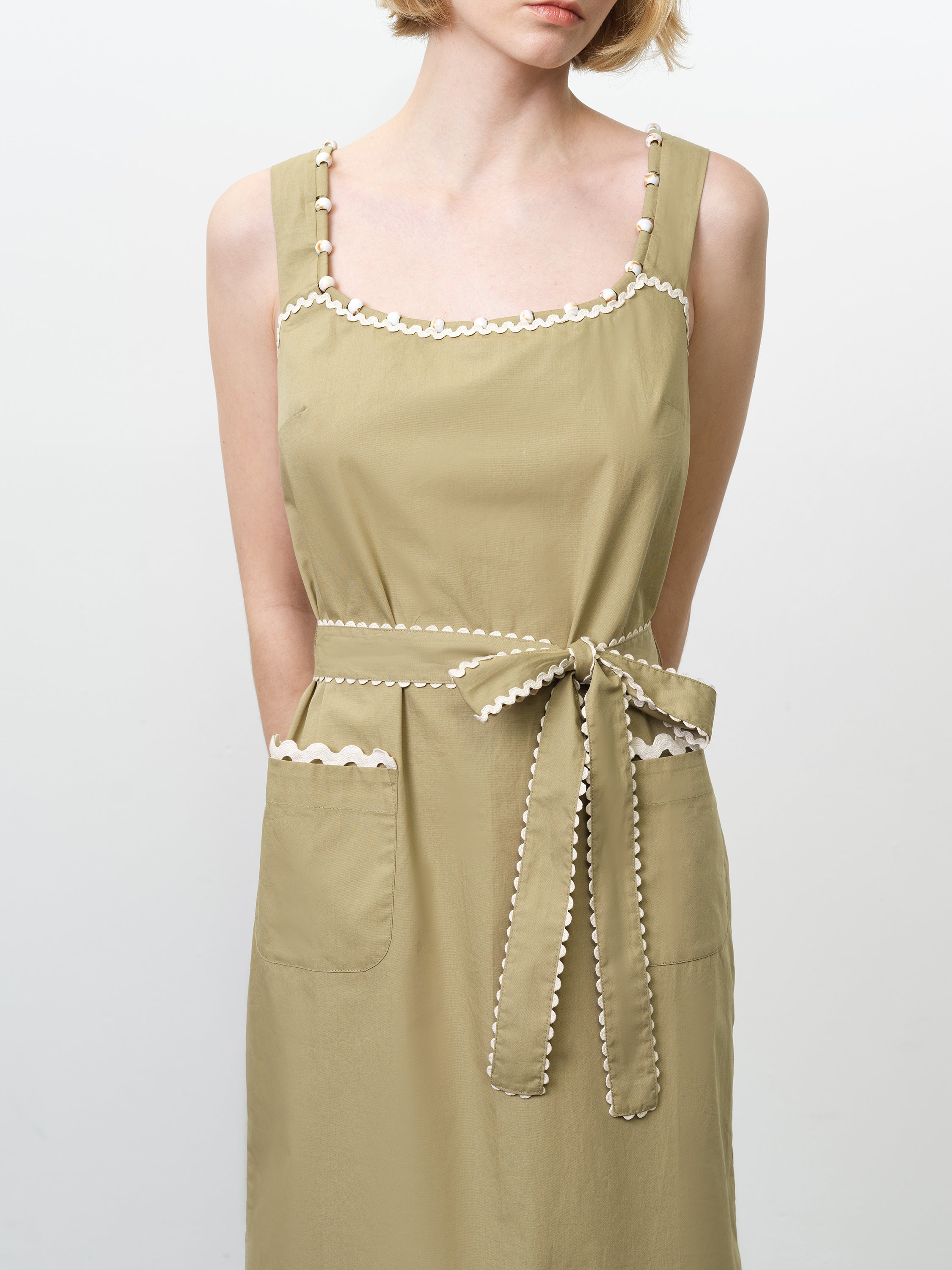 Cambria Cotton Sleeveless Ric Rac Midi Dress Summer Sage Green