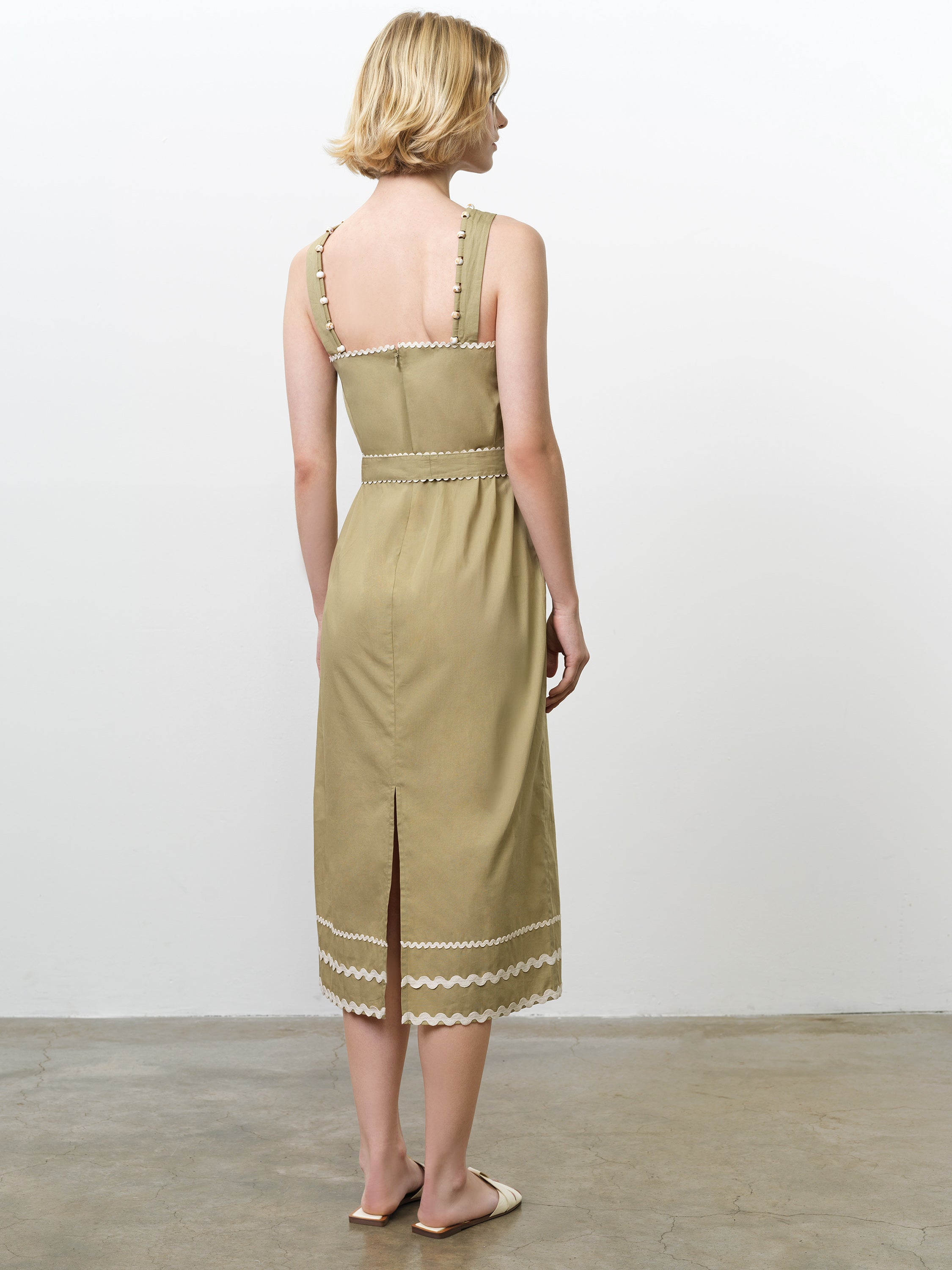 Cambria Cotton Sleeveless Green Ric Rac Midi Dress