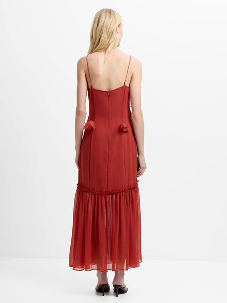 Emina Chiffon 3D Floral Red Maxi Dress