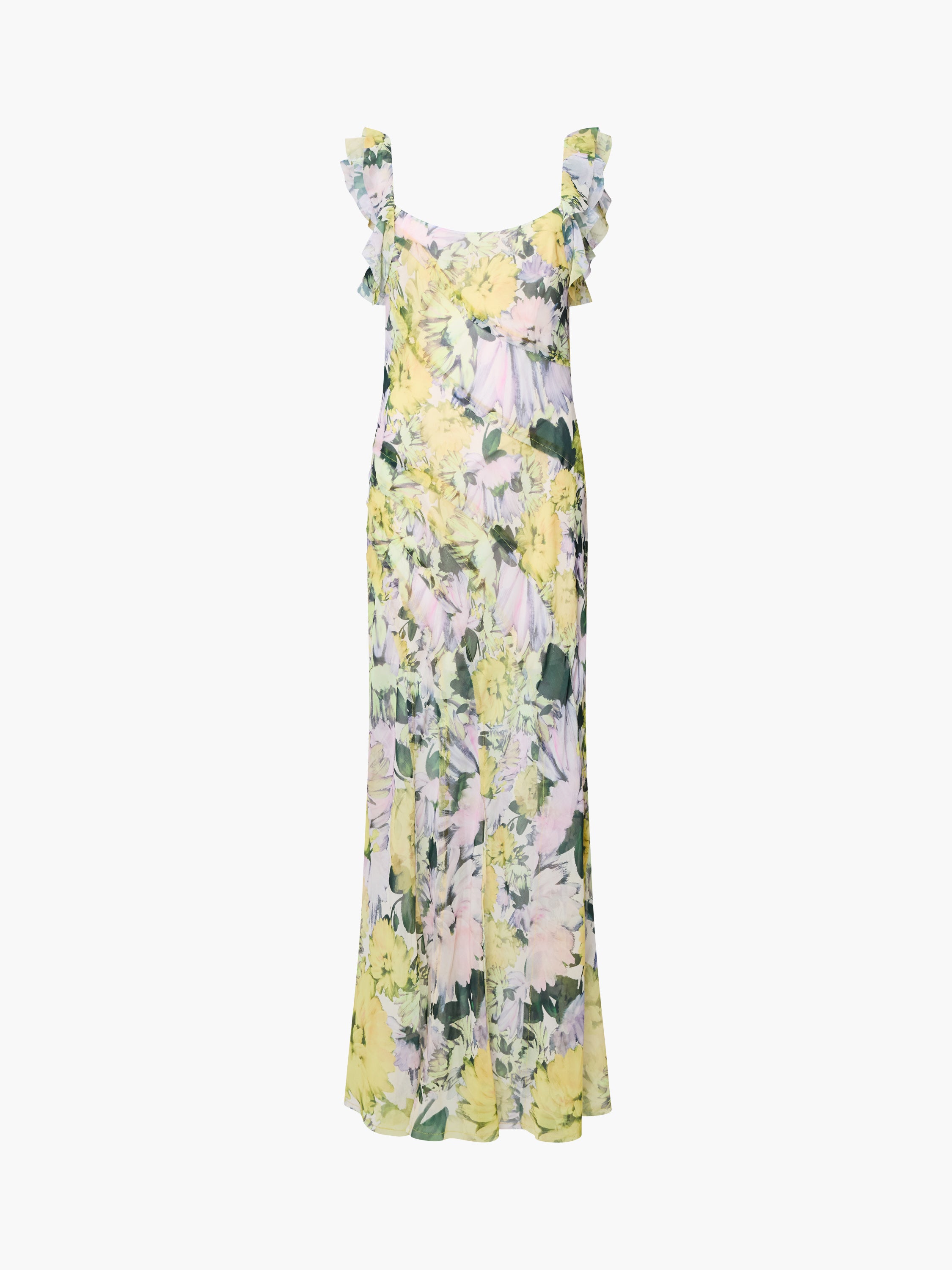french connection yellow maxi dress Carla Chiffon Curved Seam Floral Maxi Dress Yellow Multicoloured Floral  Print