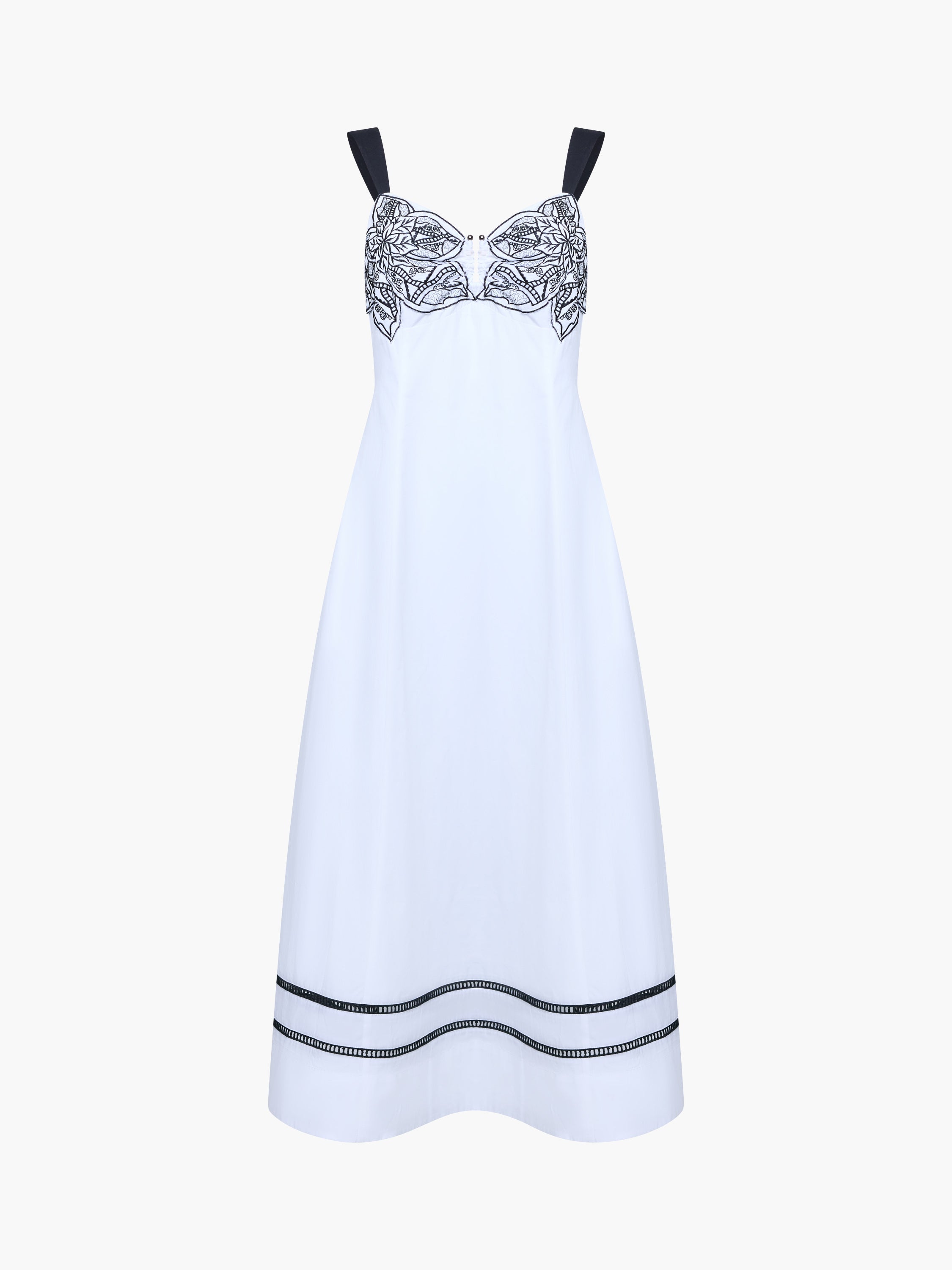 Cambria Cotton Embroidered Bust White Midi Dress