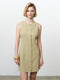 Linen Button-Through Scallop Green Mini Dress